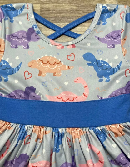 Dinosaur Blues Criss Cross Twirly Dress