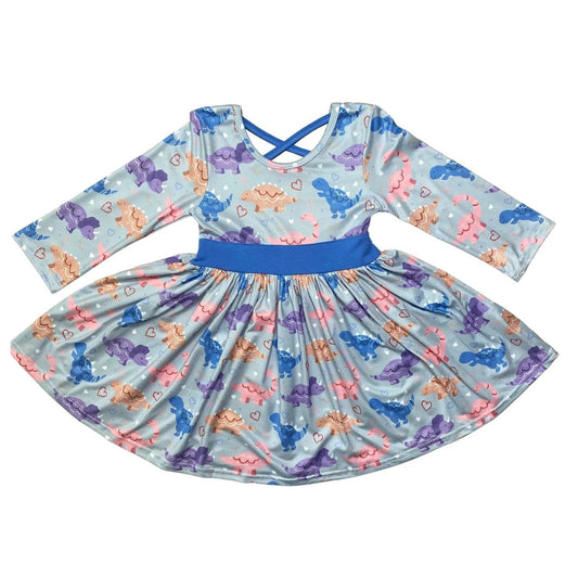 Dinosaur Blues Criss Cross Twirly Dress