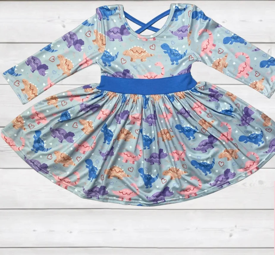 Dinosaur Blues Criss Cross Twirly Dress