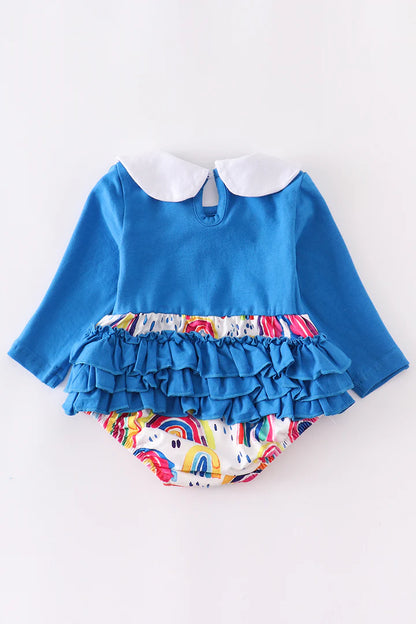 Blue Rainbow Ruffle Baby Romper