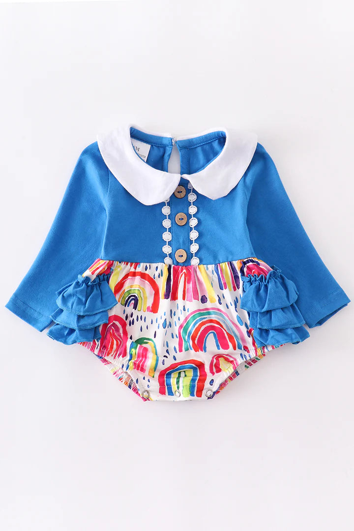 Blue Rainbow Ruffle Baby Romper