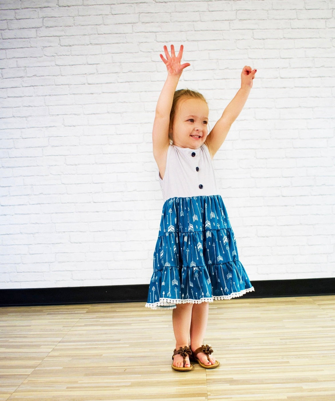 Striped Arrows Criss Cross Twirly Dress with Matching Bow