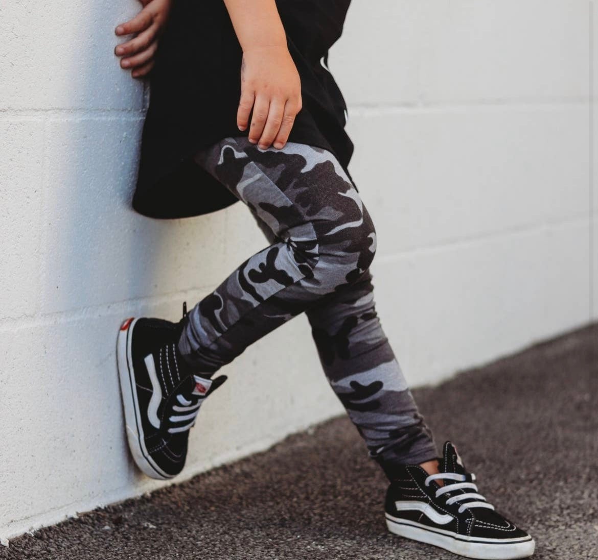 millie + roo - HAREM PANTS- Dusty Black Camo Stretch French Terry