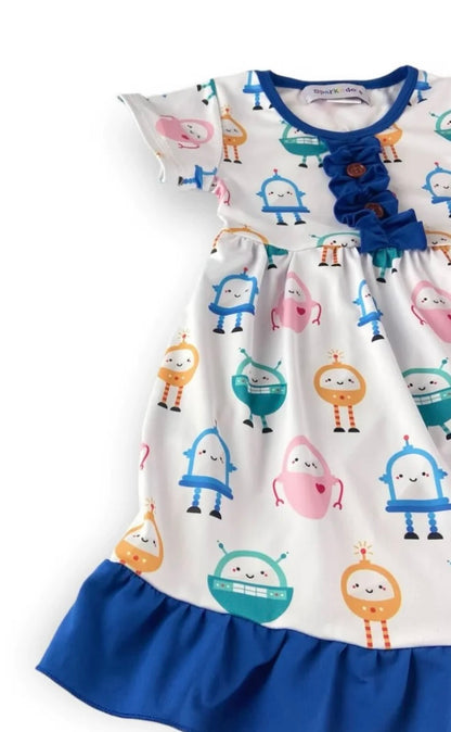 Cute Robots Ruffle Dress