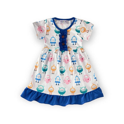 Cute Robots Ruffle Dress