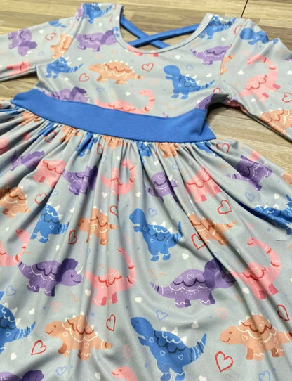 Dinosaur Blues Criss Cross Twirly Dress