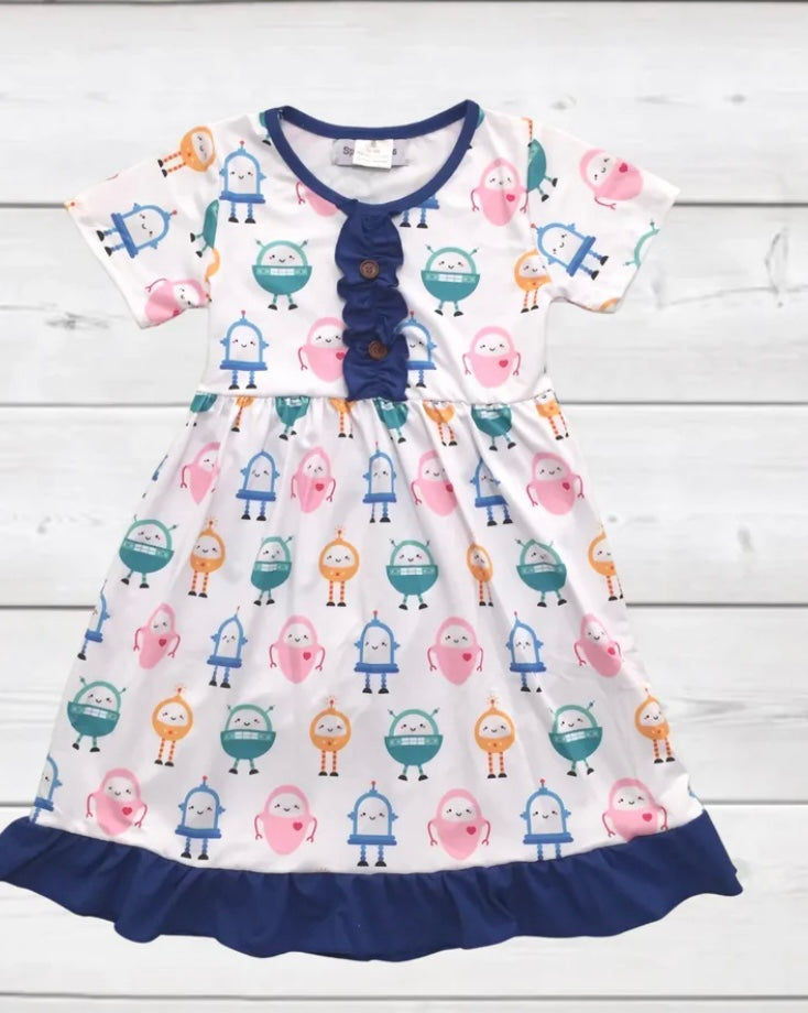 Cute Robots Ruffle Dress