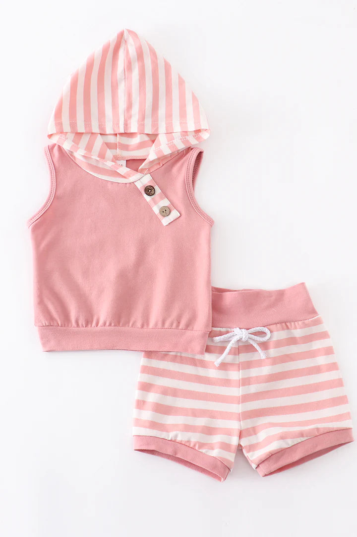 Stripe Hoodie Baby Shorts Set