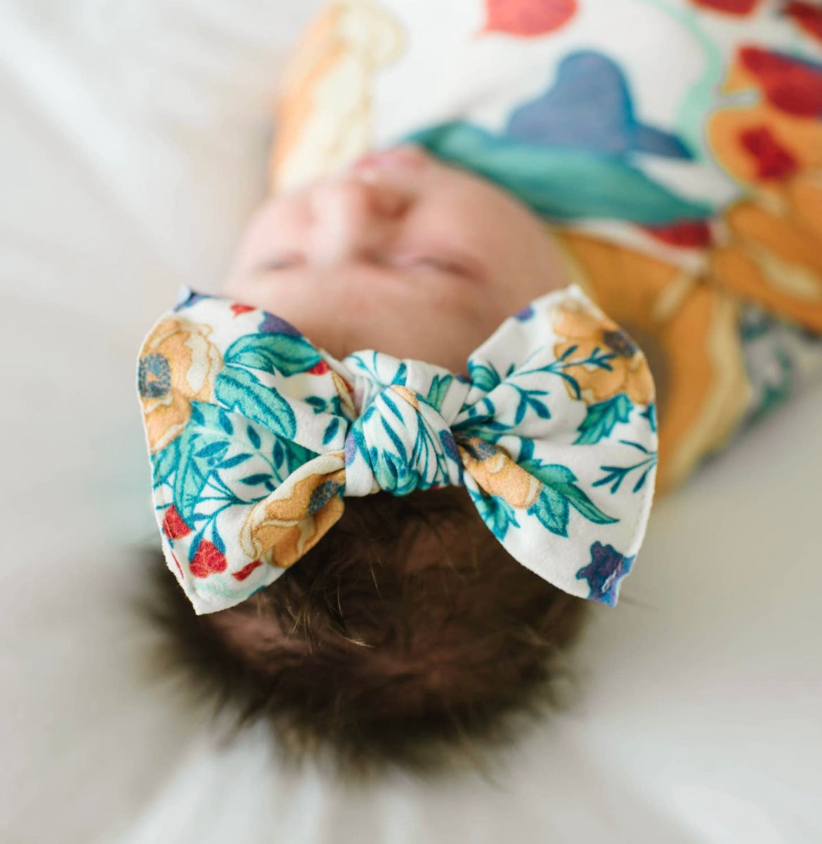 Baby Bling Bows - PRINTED KNOT: blue bell