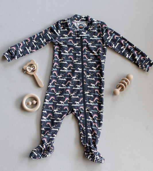 Bird & Bean® - Baby Footed Zip Romper - Unicorn Dreams