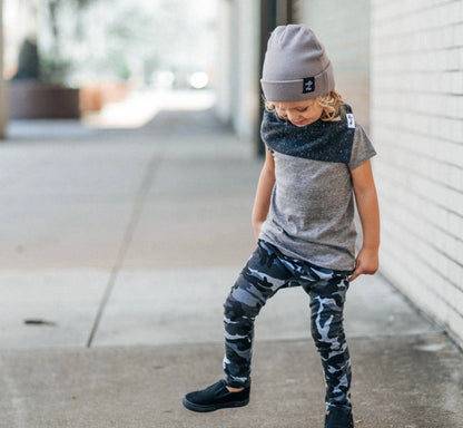 millie + roo - HAREM PANTS- Dusty Black Camo Stretch French Terry